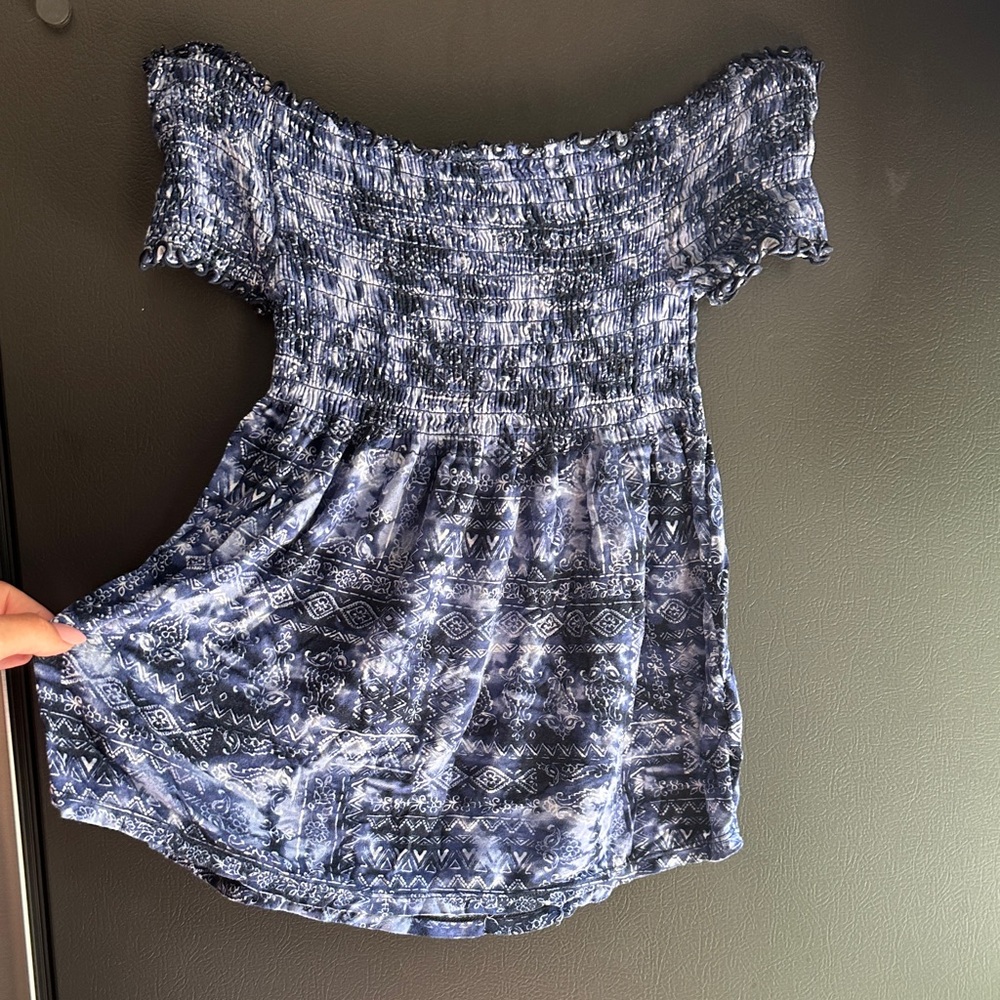 No Boundaries Navy Patterned Off-Shoulder Blouse